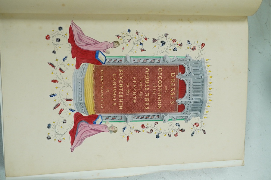 Shaw, Henry - Dresses and Decorations of the Middle Ages. 2 vols. decorated titles (in red and black). numerous coloured and tinted plates and text illus., some coloured and decorated initials/borders; orig. blind decora